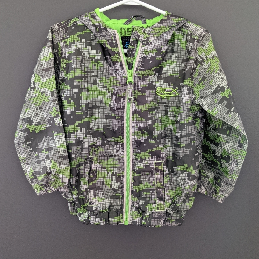 Green & grey hooded windbreaker zip up jacket